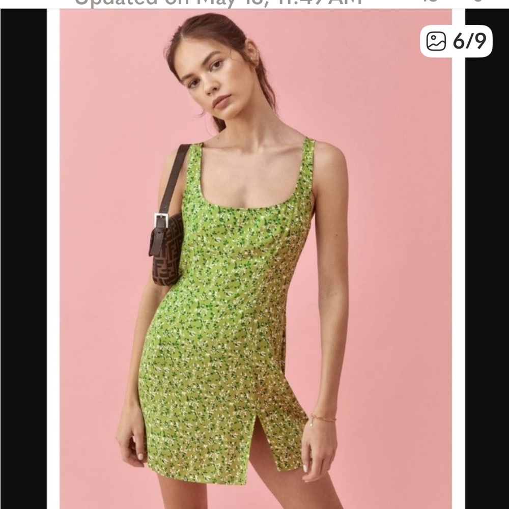 Reformation Lime Floral Mini Dress